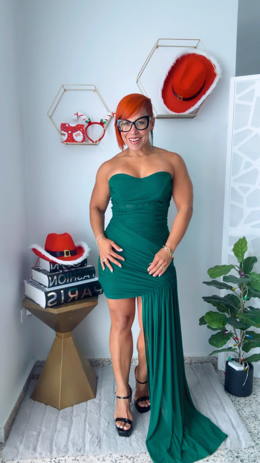 Layered Ruffle Mini Green Dress