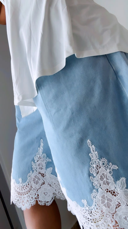 Light Denim Capri Lace Culottes