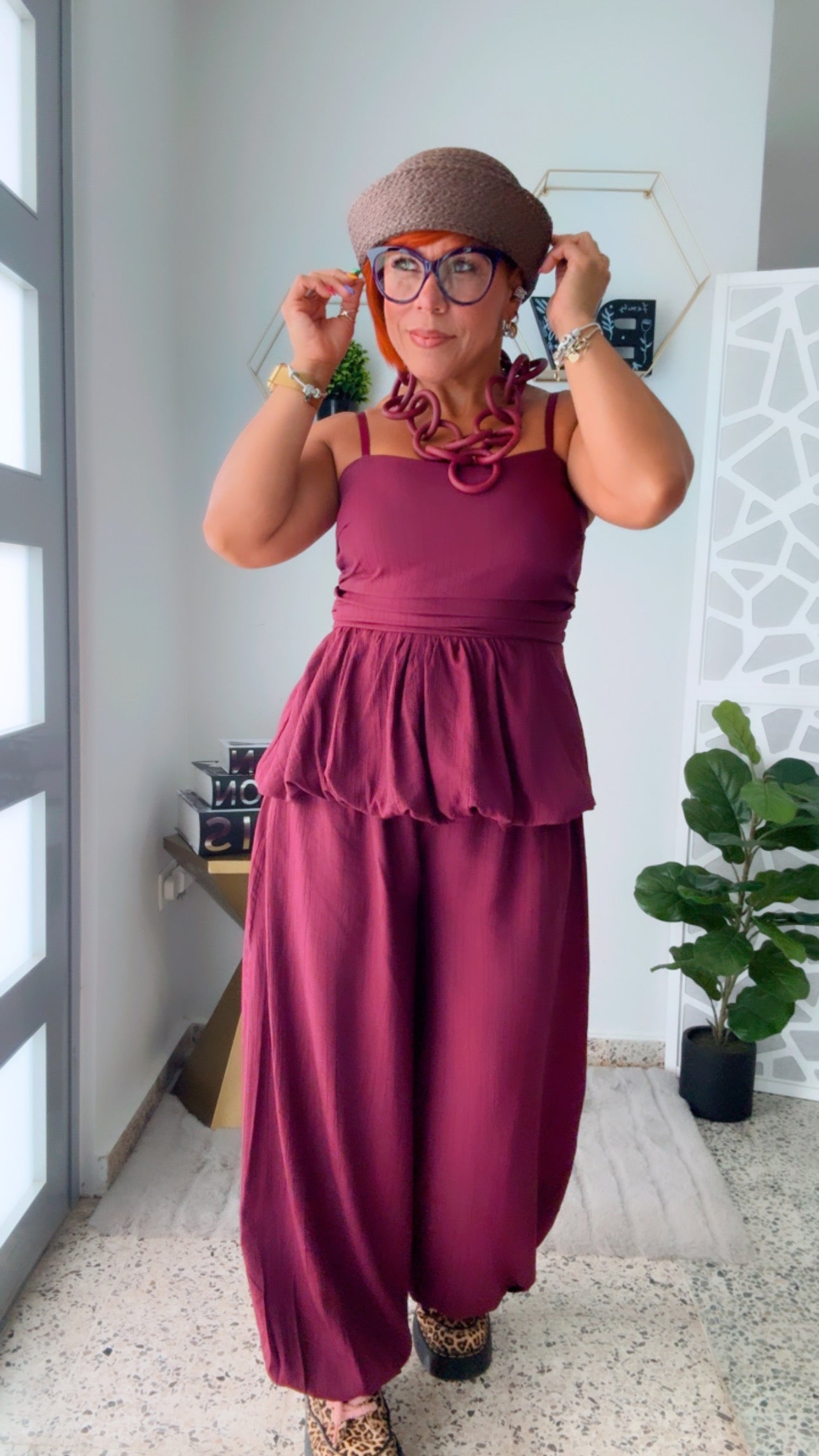 Cranberry Peplum Harem Set