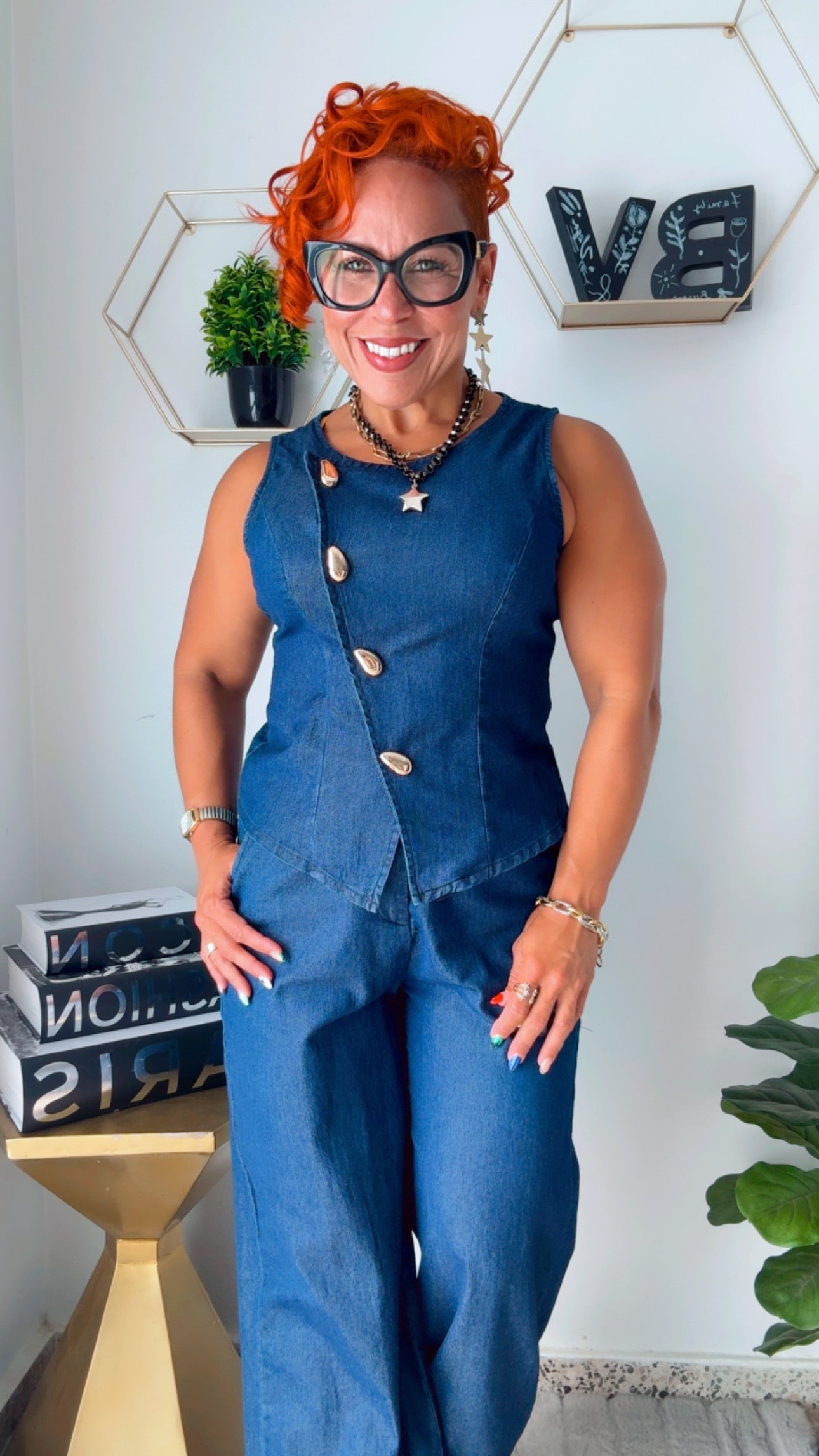 Dark Denim Elegant  Pant  Set