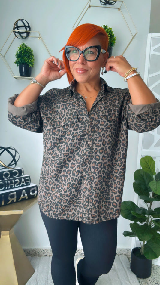Leopard Button-Down Blouse