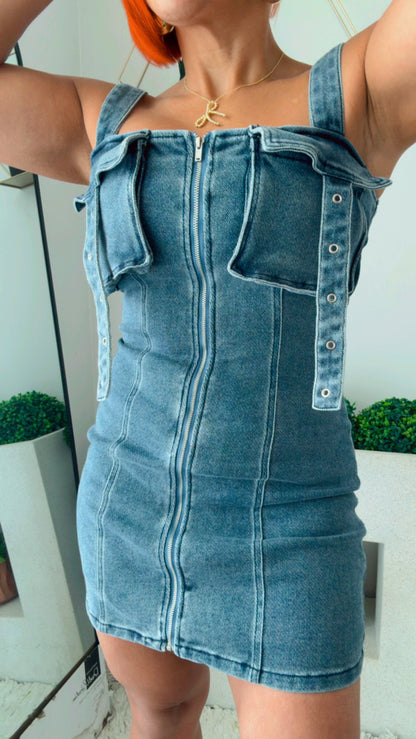 Cargo Pocket Denim Mini Dress