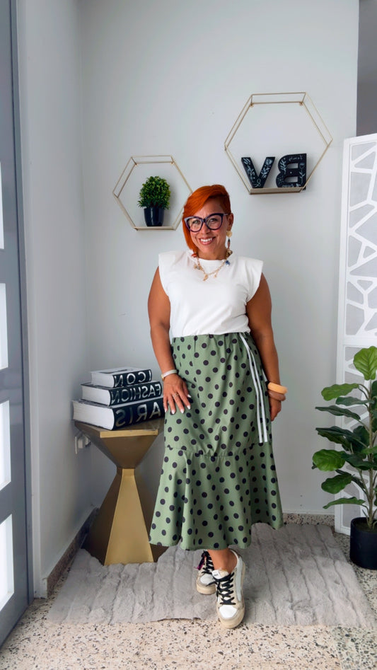 Olive Polka Dots Skirt