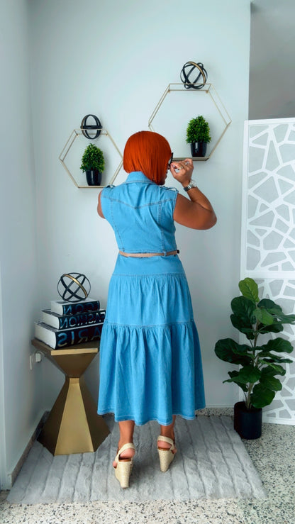 Button Down Denim Midi Dress