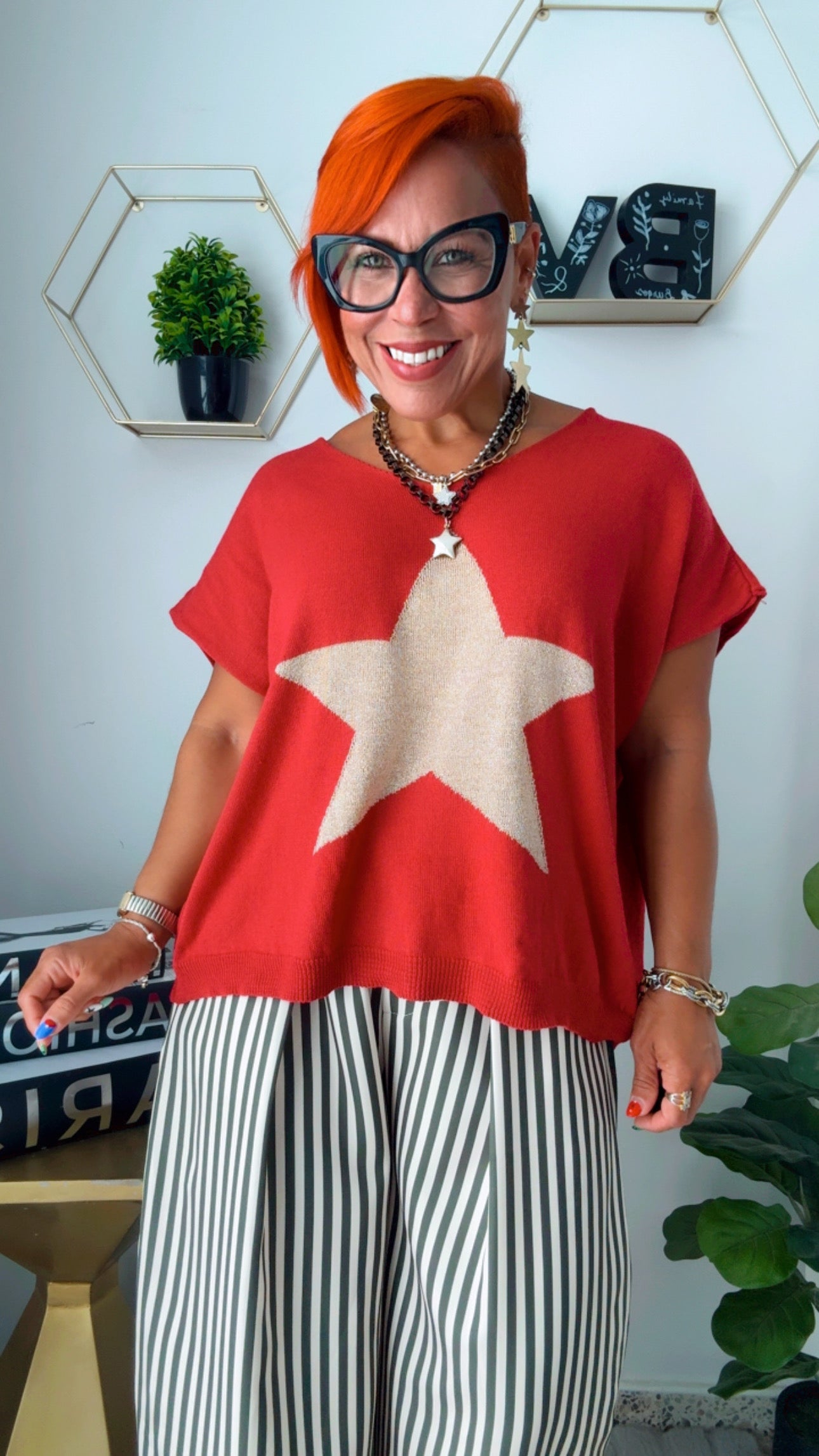 Red Cherry Star Oversized Shirt