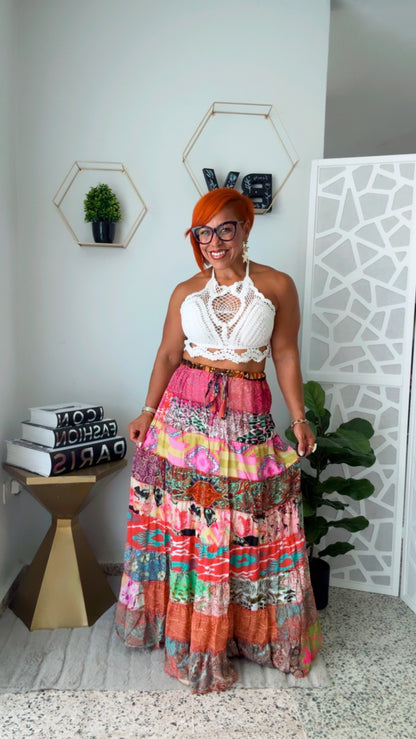 Coral Tassel Boho Skirt