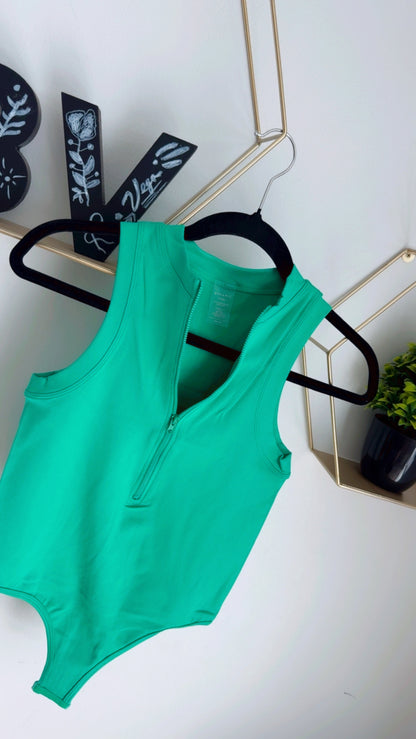 Green Basic BodySuit with front Zipper