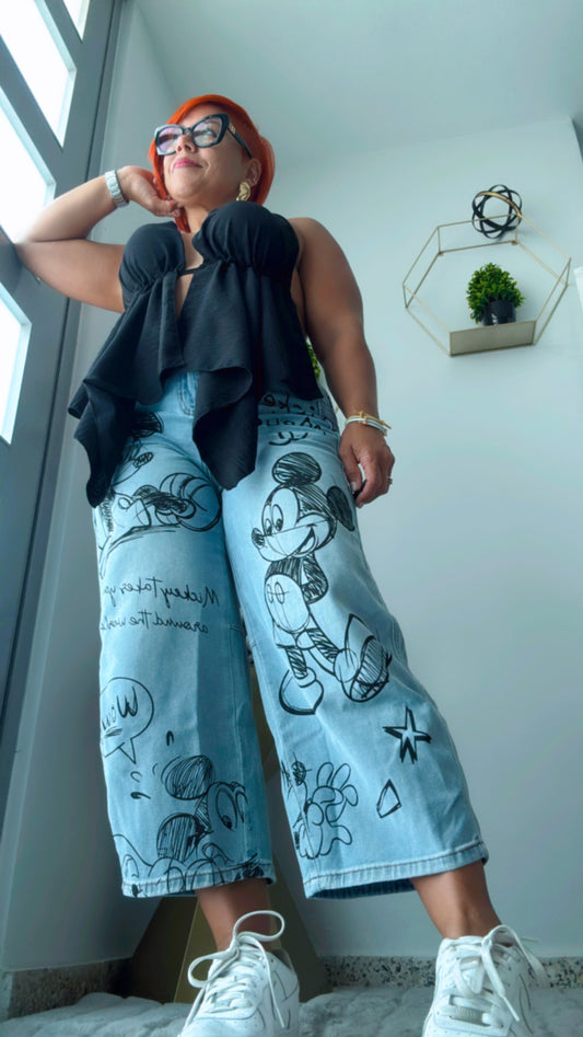 Mickey Mouse Ankle Barrel Jeans