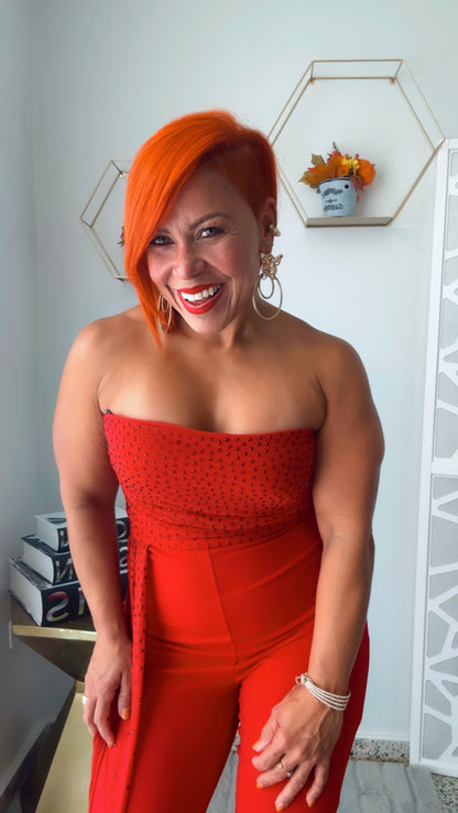 Passion Red Rhinestone Jumpsuit