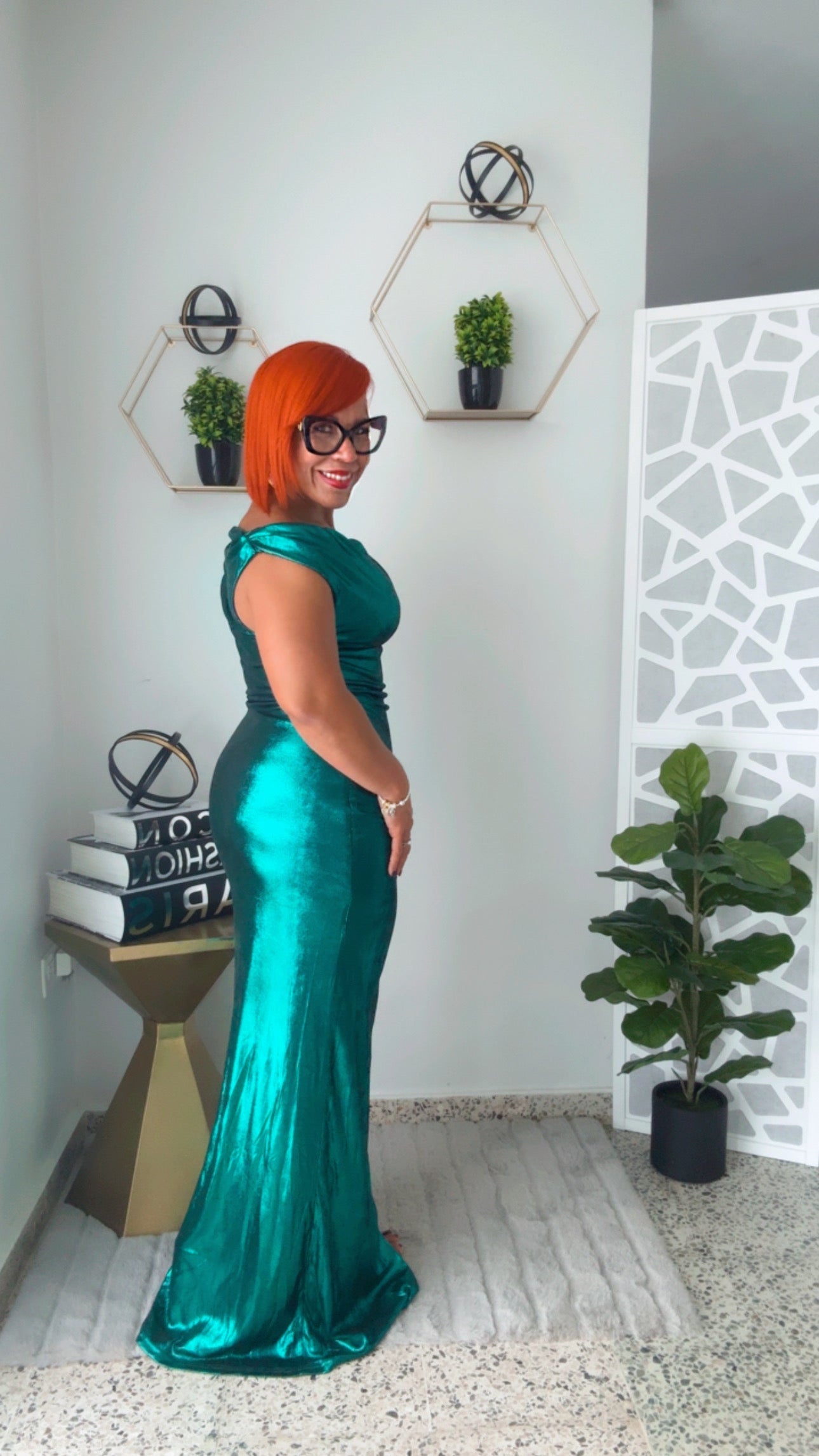 Metallic Emerald Long Dress