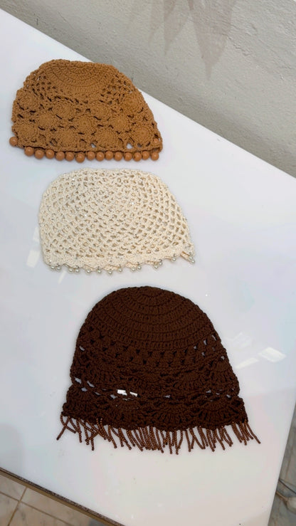 Chocolate Crochet Beaded Cap&nbsp;