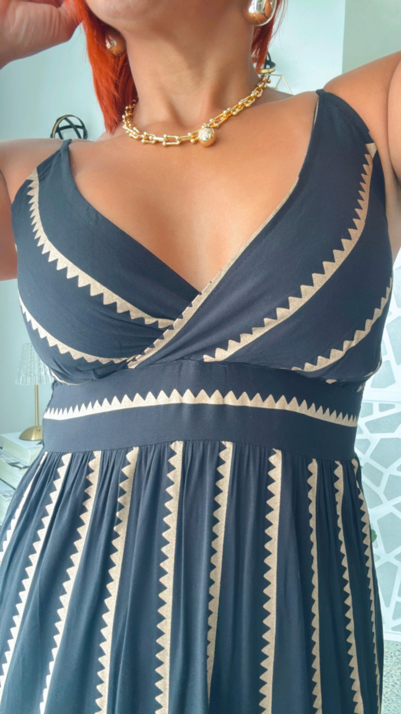 Black Dress with Gold Zigzag Line