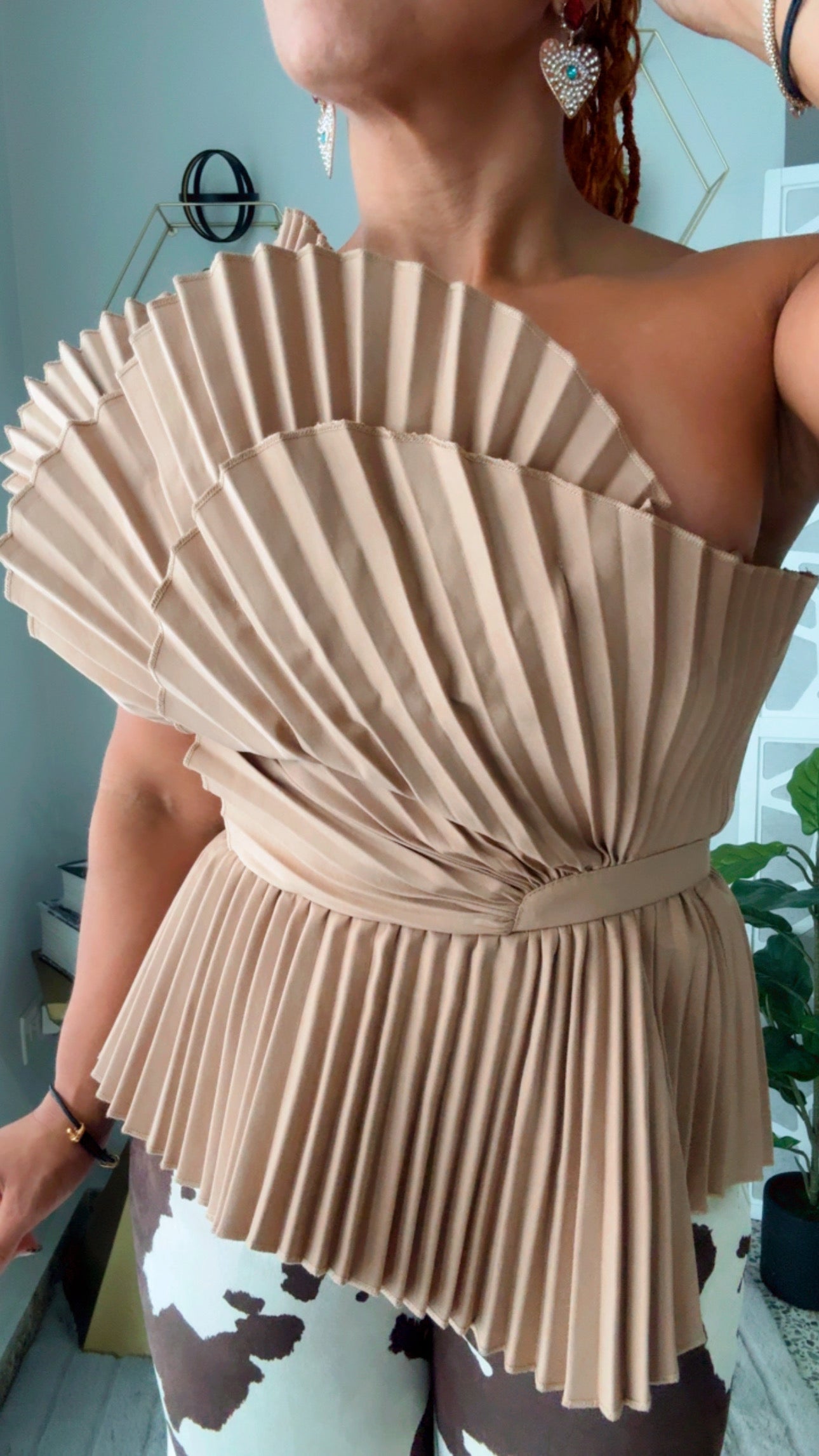 Pleated Accent Mocha Top