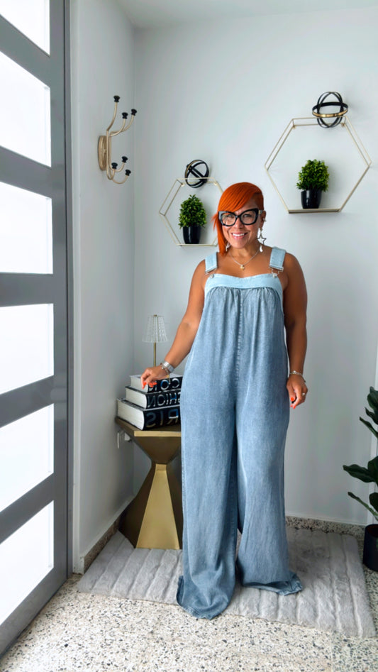 WASHED RAYON LEG OVERALL