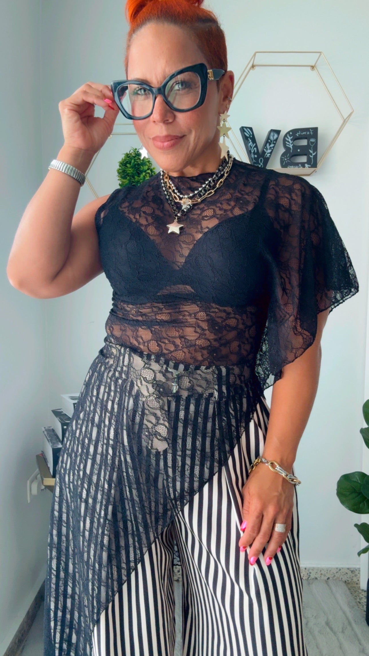 Black Asymmetric Lace Top