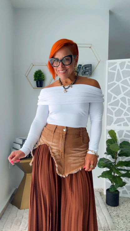 Mocha Denim Contrast Skirt