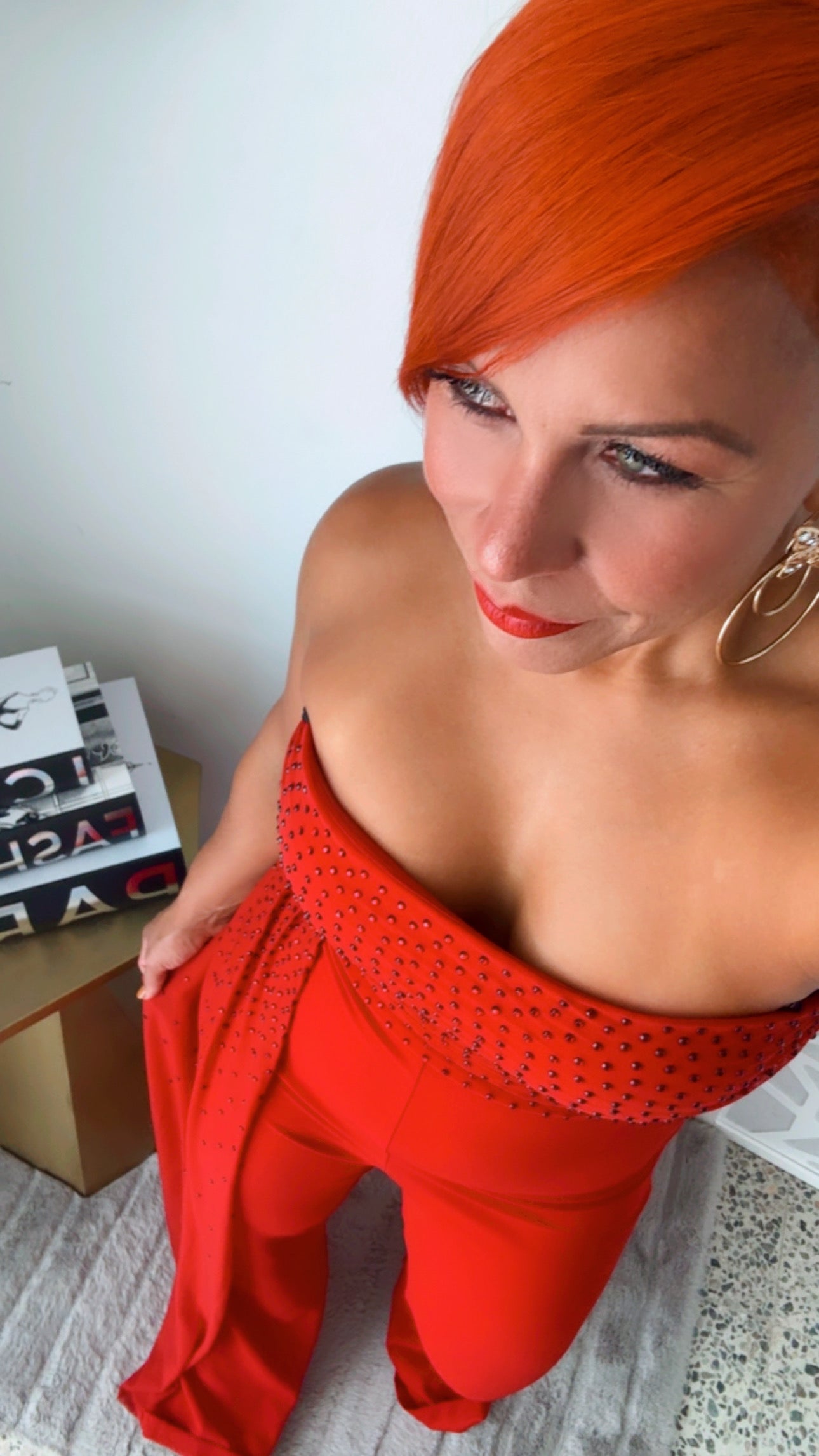 Passion Red Rhinestone Jumpsuit