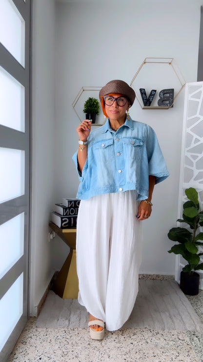 White Wide Leg Split Skirt Pant - Boho&nbsp;