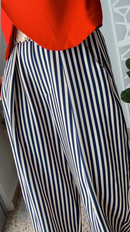Navy and Beige Line Flow Pant