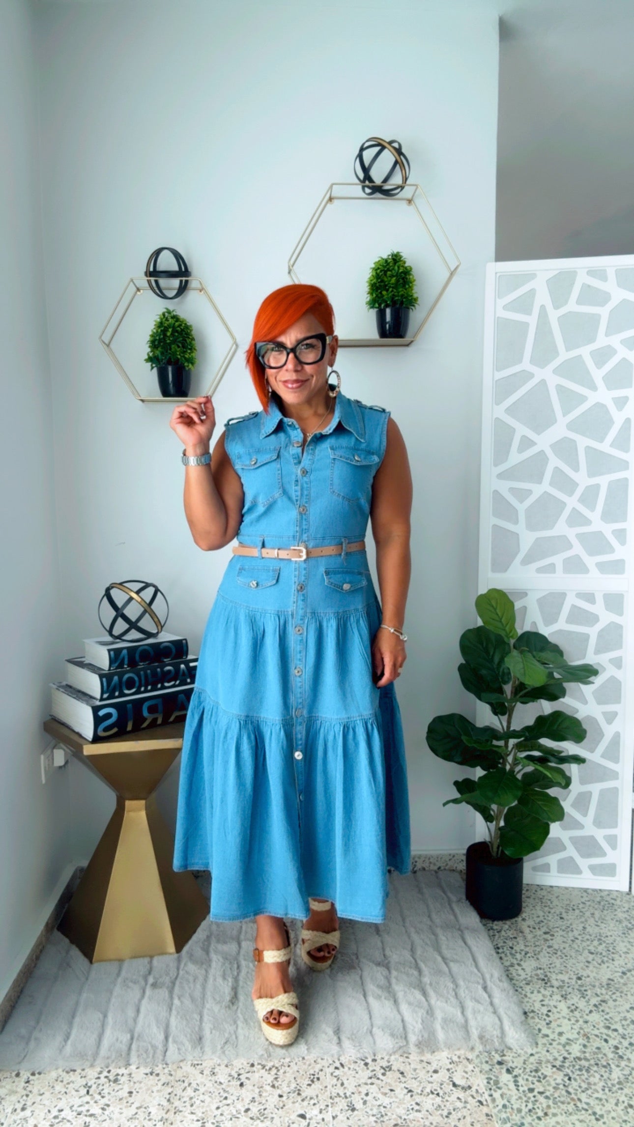 Button Down Denim Midi Dress
