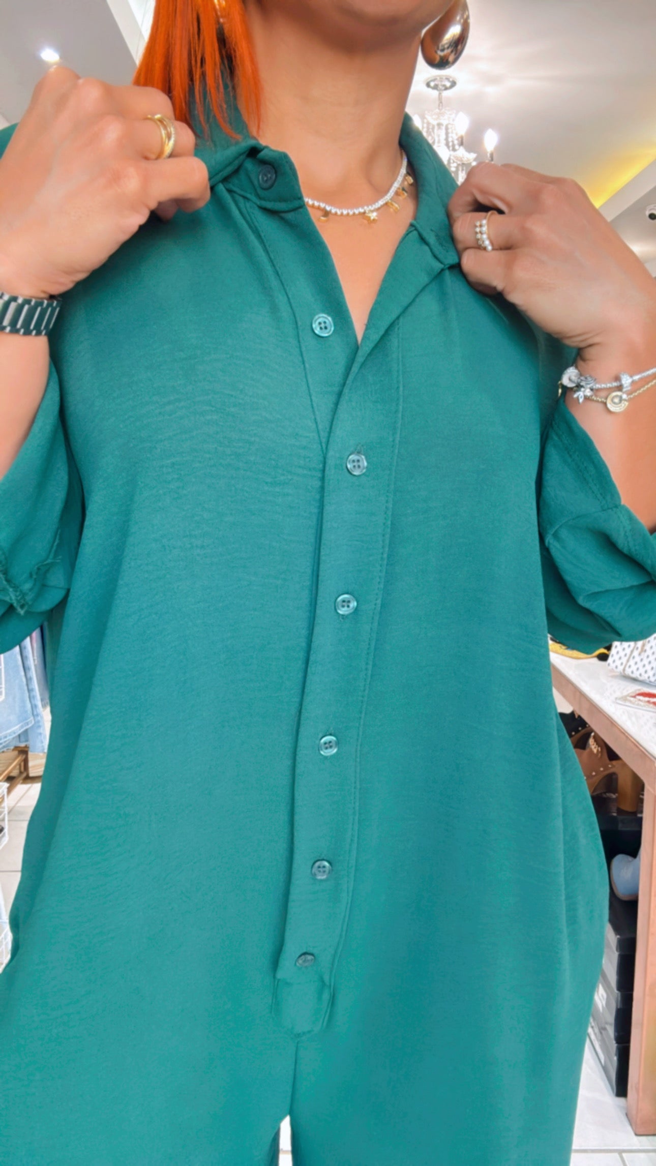 Emerald Chic Oversized Button-Up Jumpsuit