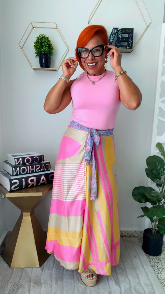 Pink & Violet Reversible Wrap Around Skirt