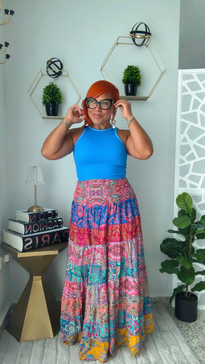 Boho Skirt & Strapless Dress (Blue/Pink Multi)