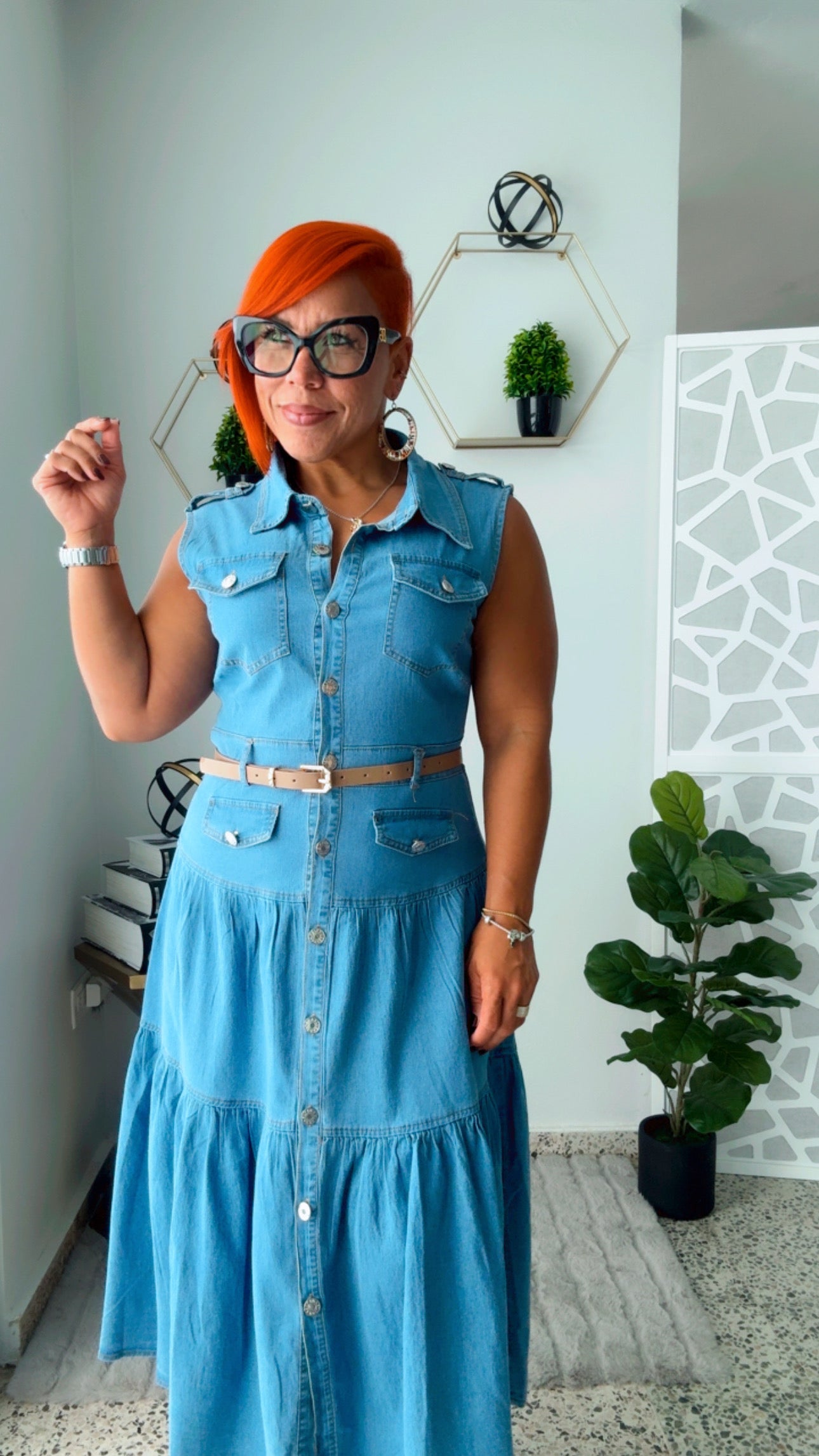 Button Down Denim Midi Dress