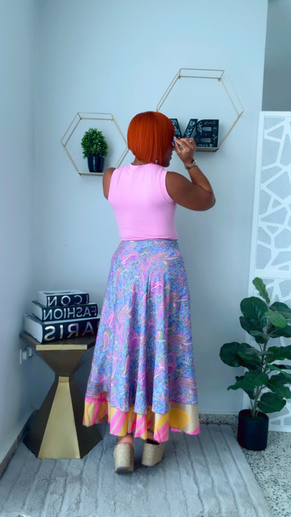 Pink & Violet Reversible Wrap Around Skirt