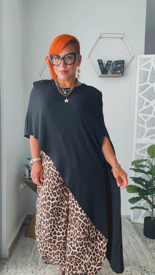 Black Asymmetric High-Low Elegant Tunic
