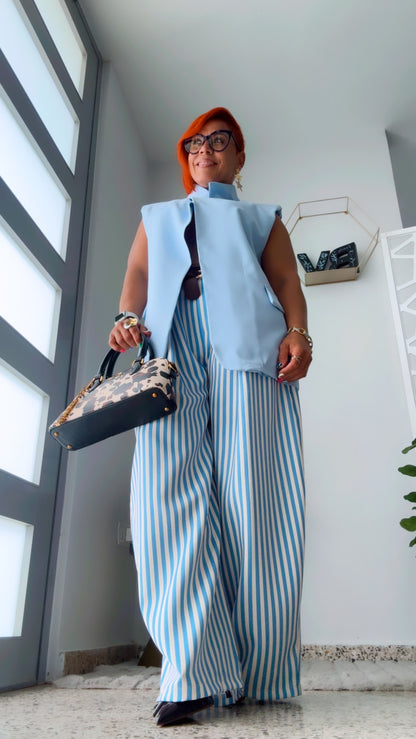 Sky Blue and Line Flow Pants