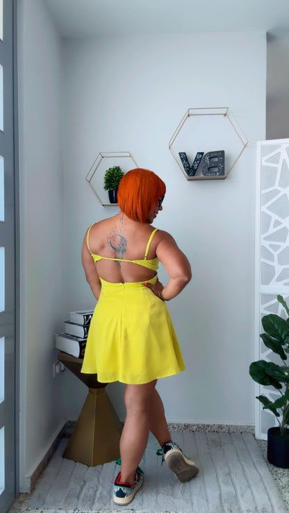 Please Lemonade 🍋 Open Back Mini Dress