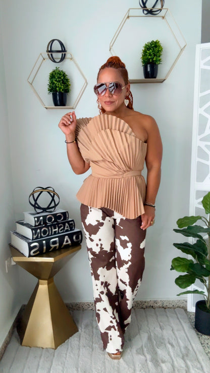 Pleated Accent Mocha Top