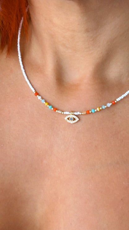 Collar Blanco Ojo Turco