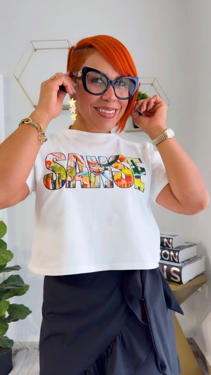 White SANSE Crop Short Sleeve Top