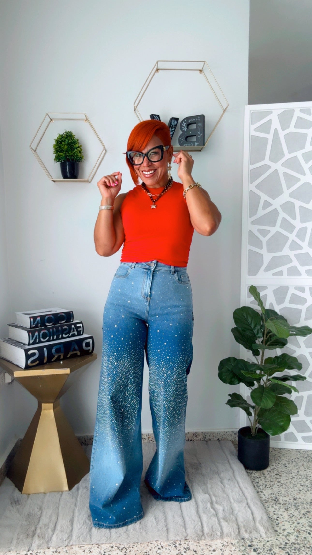 Front Beaded Light Blue Jeans