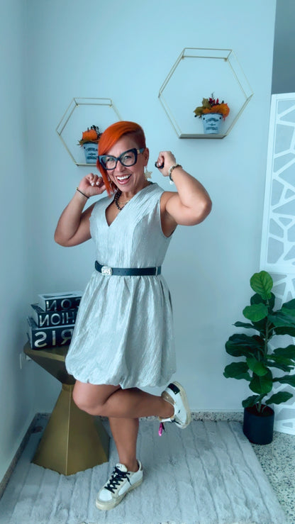 Silver Bubble Mini Dress w/Belt