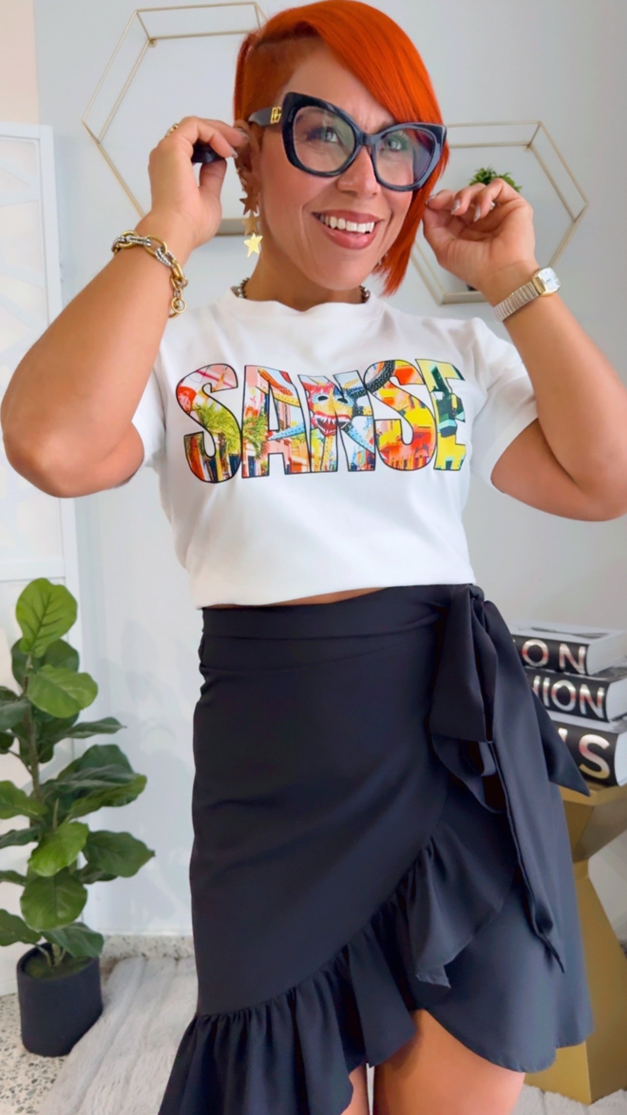 White SANSE Crop Short Sleeve Top