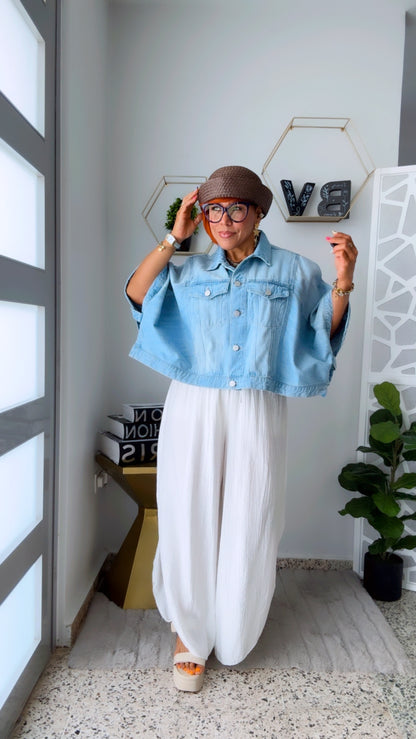Short Sleeve Oversized Light Denim Jacket