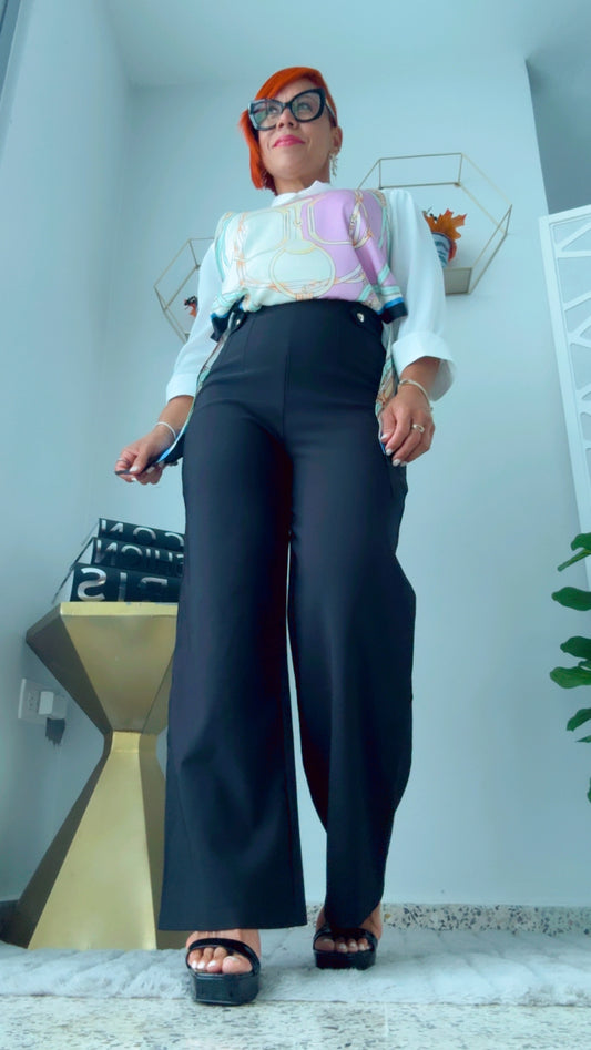 High Waist Elastic Black Pant