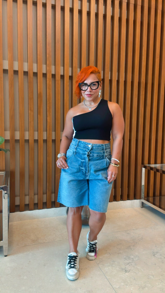 Double Waist Denim Bermuda