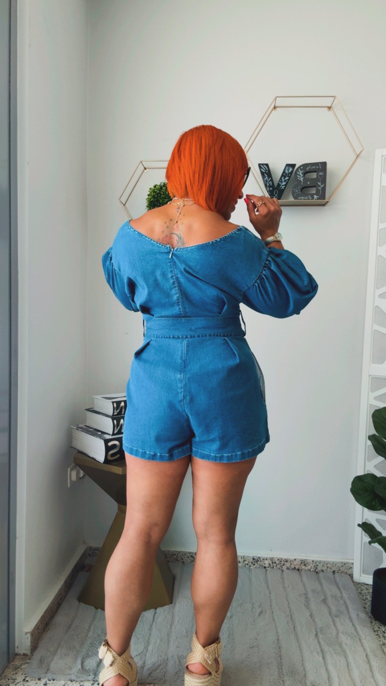 Off Shoulder Denim Romper