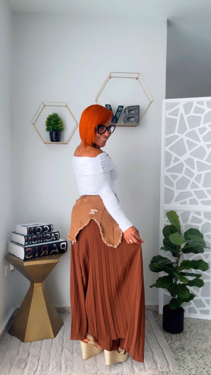 Mocha Denim Contrast Skirt
