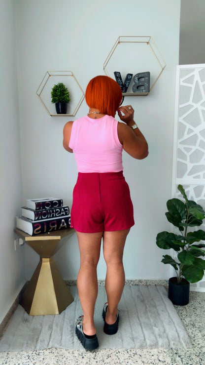 Burgundy Asymmetric Suede Skort with Studs