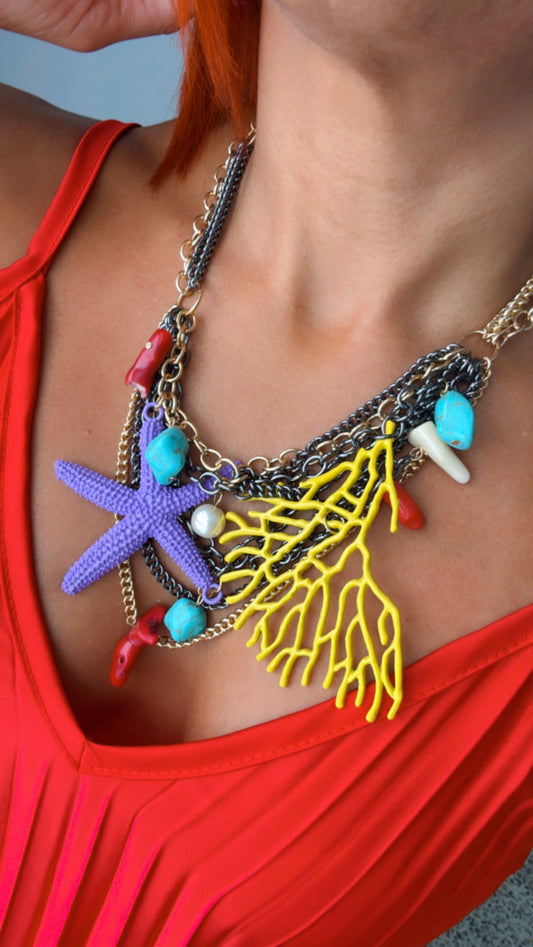 Purple Sea Star Multi Chain Layering Necklace