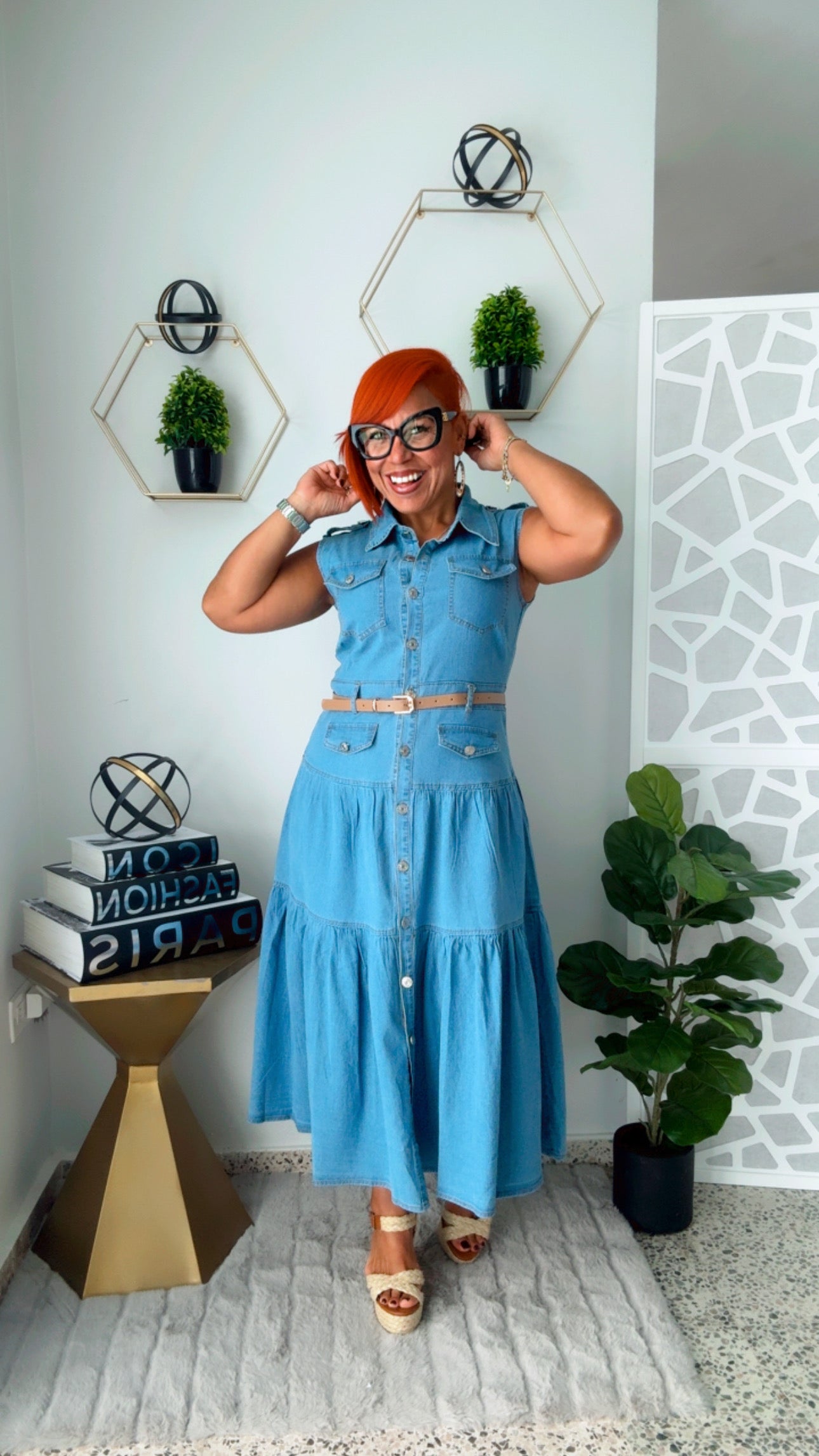 Button Down Denim Midi Dress