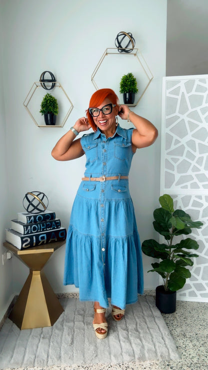 Button Down Denim Midi Dress
