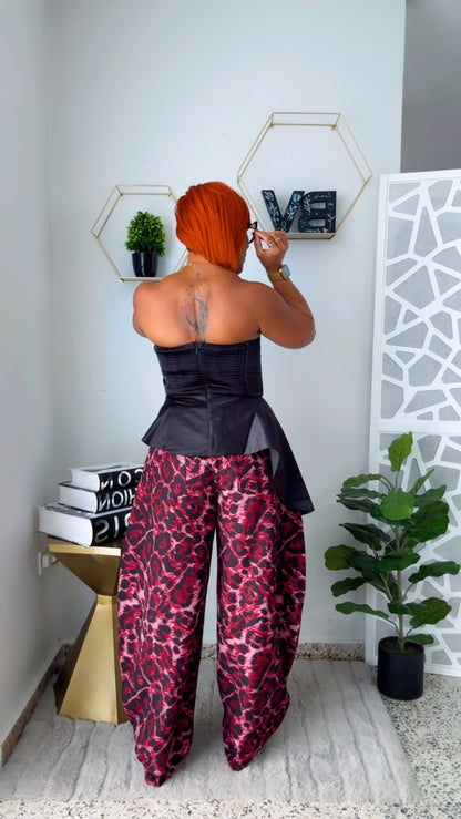Burgundy Leopard Barrel Pant