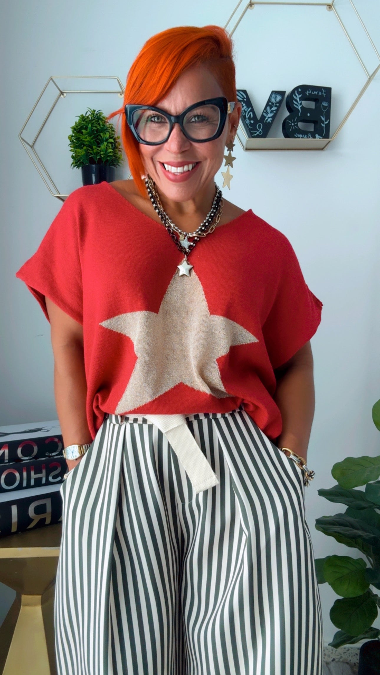 Red Cherry Star Oversized Shirt