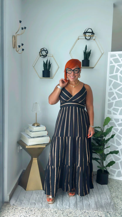 Black Dress with Gold Zigzag Line